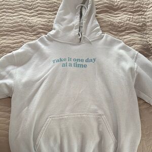 White Hoodie with Blue Text